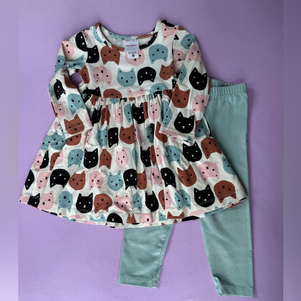 Hanna Andersson Playful Cat Print Dress with Leggings
